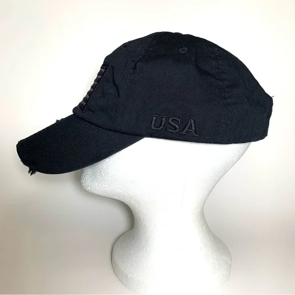 KBETHOS Black Distressed Baseball Cap with USA Flag Adjustable Strap Unisex - Picture 4 of 15